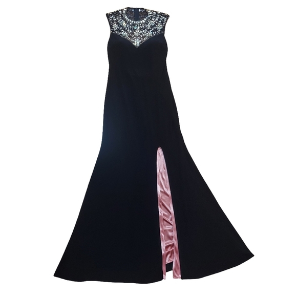 Betsy & Adam Beaded High Neck Tank Prom Dress With Side Slit - Picture 13 of 16